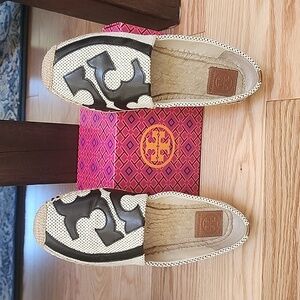 Tory Burch Black Ecru Size 8.5 Lonnie Flat Espadrille  Shoes